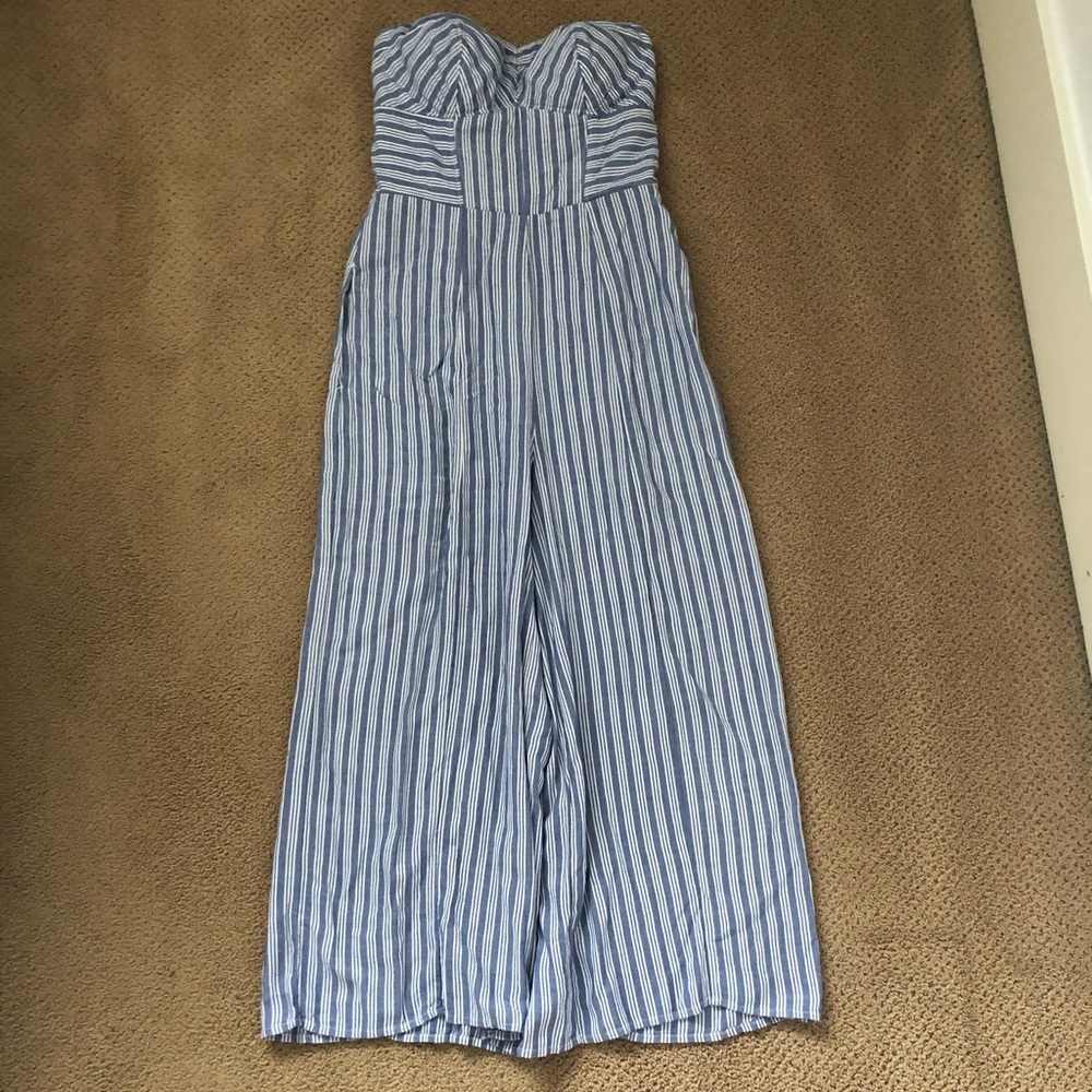 Striped blue strapless jumpsuit